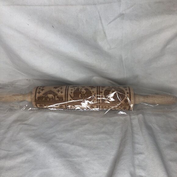 Brand New Nativity Pattern Xmas Christmas Wooden Embossing Rolling Pin - Picture 6 of 7
